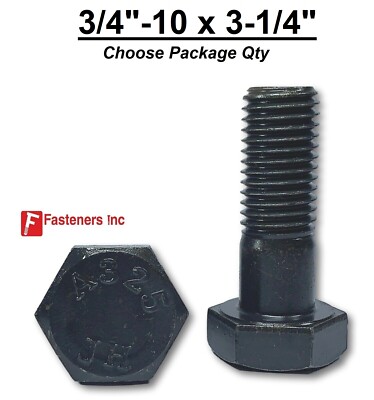 3/4''-10 x 3-1/4'' Grade A325 Structural Hex Bolt Plain Black Finish Type 1 Heavy