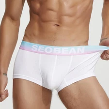 Seobean New Style Men's Cotton Underwear Low-rise Short Solid Pouch Boxer Briefs
