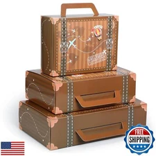 Weekgrat 6 Pcs Large Vintage Travel Suitcase Box Travel Party Decorations Pap