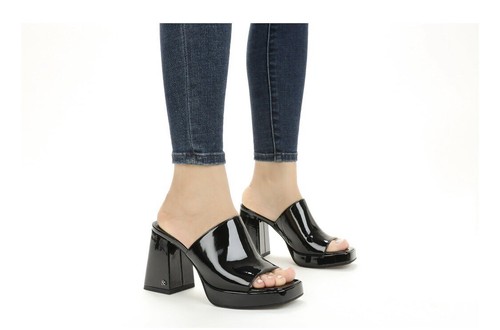 Womens SAM & LIBBY Size 10 Kaia Platform Mule Sandal Patent Black 4” Heel New - Picture 6 of 12
