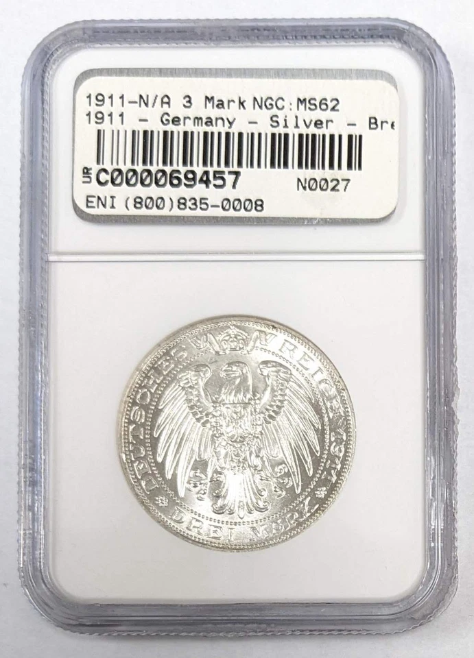 1911 A Germany 3 Mark Prussia Breslau University NGC MS 62 - Image 2 of 3