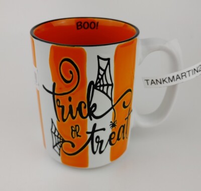 ELI + ANA 2023 Halloween Coffee Tea Mug Vanny Trick or Treat Orange White Stripe
