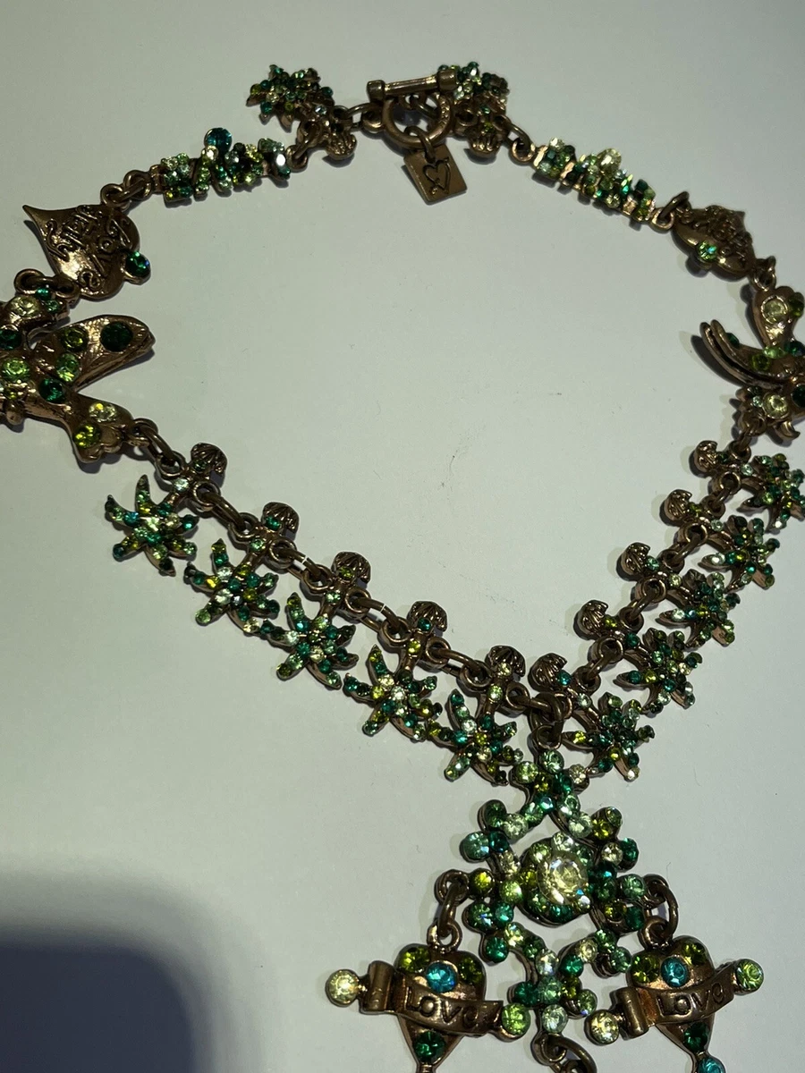 Rodrigo OTAZU Swarovski Crystals Statement Necklace Love Birds palms