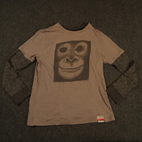 Mambo T-Shirt Jungen XL grau schwarz langärmelig Affe 100 % Baumwolle Lagen Crew
