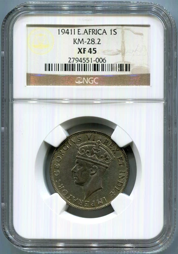 East Africa - 1941 I Shilling KM-28.2 in NGC XF 45