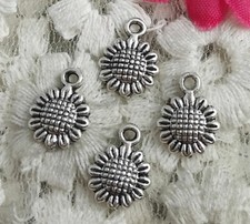 Free Ship 310 pcs Antique silver sunflower charms 12x9mm H-3906