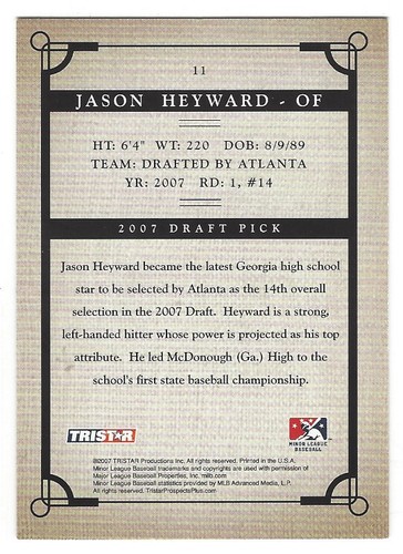 Jason Heyward 2007 TRISTAR Prospects Plus PD Card# 11 - Picture 4 of 4