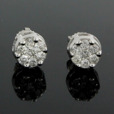 Estate 0.50Ct Round Cut Natural Diamond 14K White Gold Flower Stud Earrings