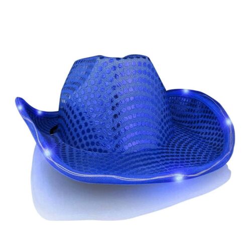 Party Glowz Pink & Blue LED Light Up Flashing Sequins Cowboy Hats - Pack of 250 - Picture 3 of 11