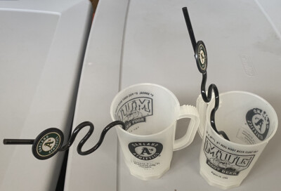 (2) 2003 OAKLAND A'S ATHLETICS 4TH ANNUAL ROOT BEER FLOAT DAY MUGS + KRAZY STRAW