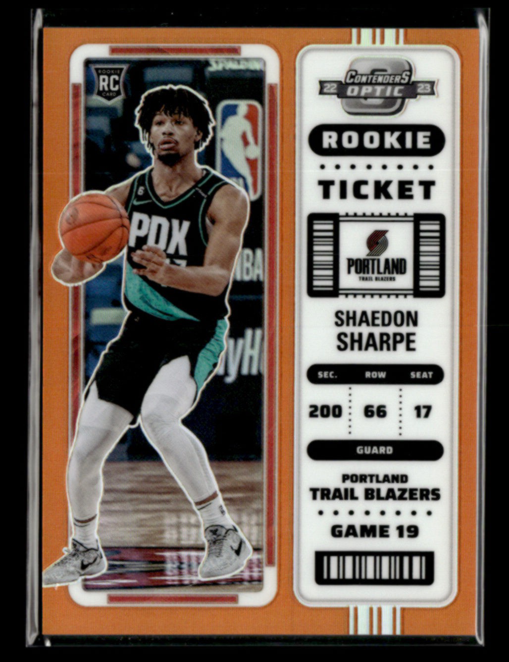 Shaedon Sharpe RC 2022-23 Panini Contenders Optic Rookie Ticket Orange 21/49