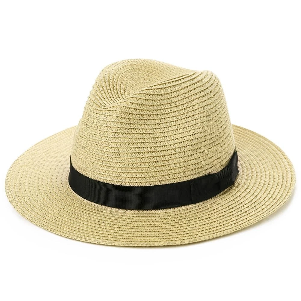 Unisex Wide Brim Panama Summer Hat Fedora Trilby Straw Sun Hats Foldable - M
