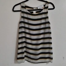 LOFT Woman Sleeveless Stripe Blouse – Ivory, Black & Mustard, Size XS