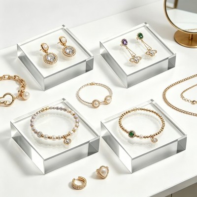 4 Stück Display Blöcke 3x3x1 Zoll Transparent für Schmuck Sammlung Display