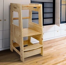 Kitchen Buddy Kids Step Ladder Stool Toddler Learning Tower Safety Bar Helper