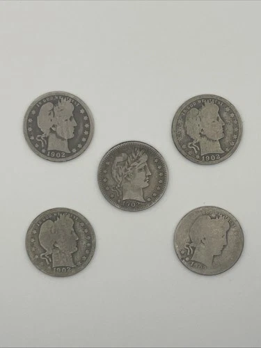 Lot Of 5 1902 Barber Quarters