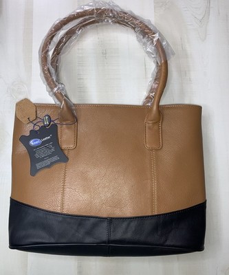 Ameri Leather Two Tone Tote Shoulder Bag Purse  Brown/Black 15Lx11h NEW!
