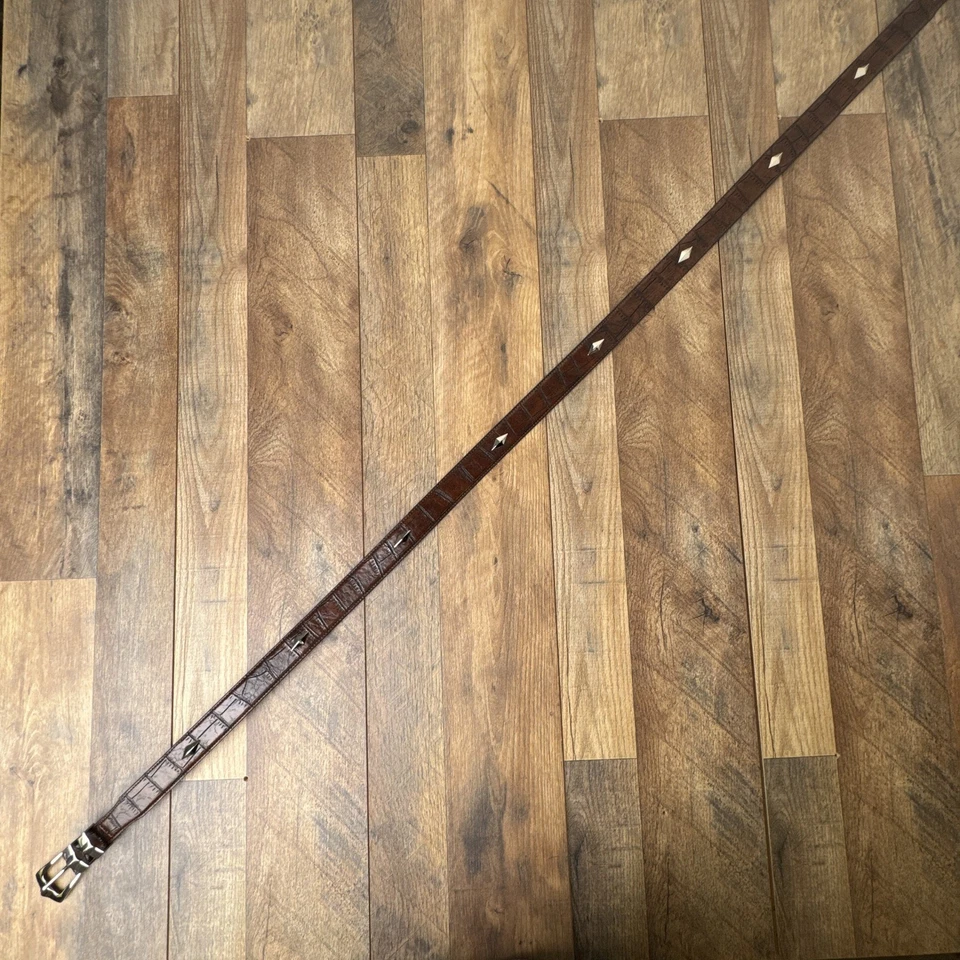 Vintage Crocodile Embossed Leather Belt Mens 4XL Brown Western Silver Buckle - Image 4 of 4