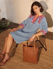 Boden Embroidered 100% Linen Paisley Floral Dress W Pockets Size US 4