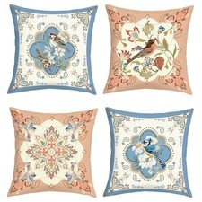 Vintage Flower Birds Spring Summer Throw Pillow Covers 18x18 Inch Set of 4