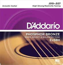 D'Addario Phosphor Bronze Guitar Strings, High Strung/Nashville Tuning, 10-27