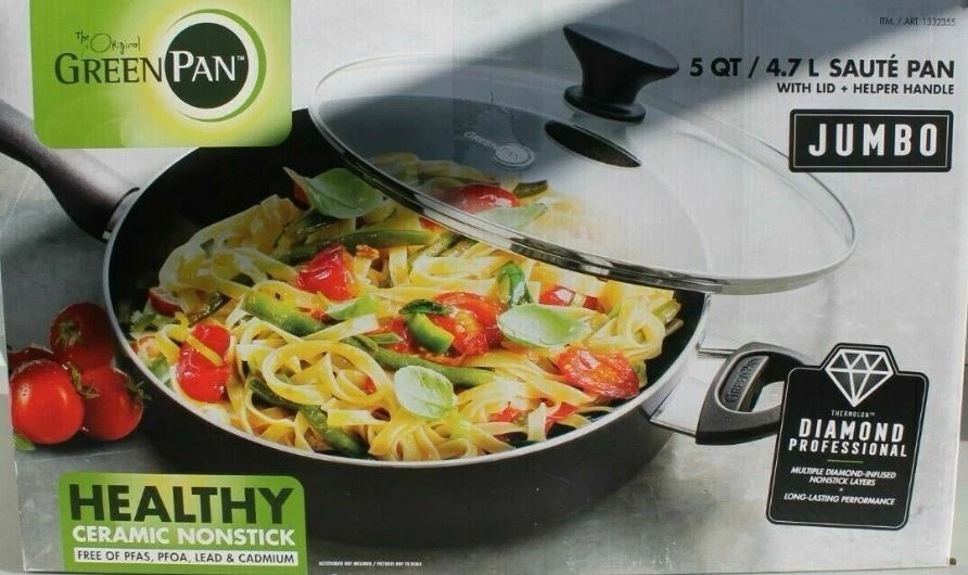 GreenPan 5.1 Quart Ceramic Nonstick Coating Pan with Lid ~ NIB ~LAST