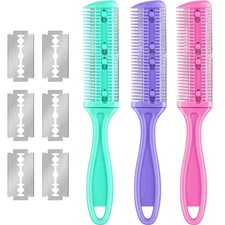 3 Pieces Hair Cutting Comb Set with 10 Razors, Double Edge Razor, Thinning Com