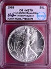 ICG MS-70! 1988 INITIAL PRODUCTION SILVER EAGLE HUTTO SIGNED