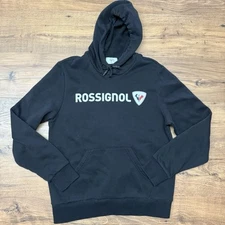 Rossignol Hoodie Mens M Black Pullover Hoodie Logo Mountains Skiing MTB Outdoors