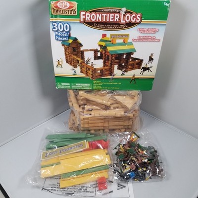 NIB Ideal Frontier Logs 300 Piece Classic Wood Construction Set with Figures