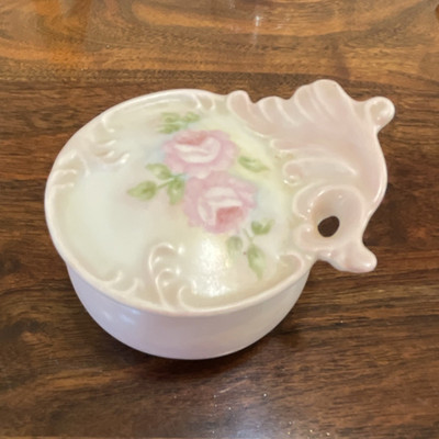 Emalee Lowry Hand Painted Porcelain Trinket Box Pink Roses Decorative Lid 2.5''
