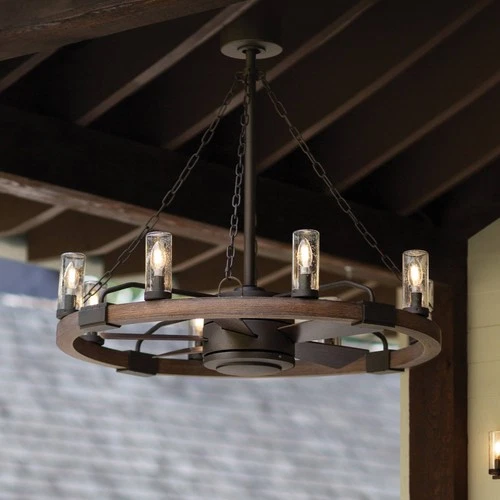 36" Sawyer Bronze Wet-Rated LED Fandelier Wagon Wheel Smart Fan - Picture 1 of 10