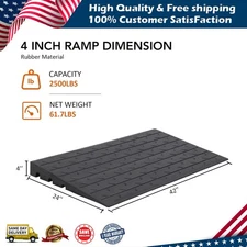 4" Rise Rubber Threshold Ramp Door Ramp Curb Ramp with 3 Cord Channels Driveway