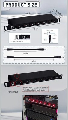 GeeekPi DC PDU Lite 7-CH 0.5U Rack-Mount Power Distribution Unit for DeskPi..