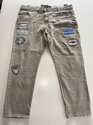 Homme + Femme Beige Patchwork Denim Pants Cotton Regular Fit Men's Casual