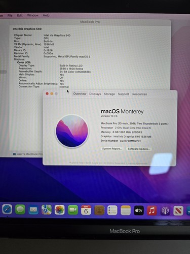 Apple MacBook Pro A1708 13" i5 2.0GHz 8GB RAM 256GB SSD Silver 2016 - Picture 9 of 12
