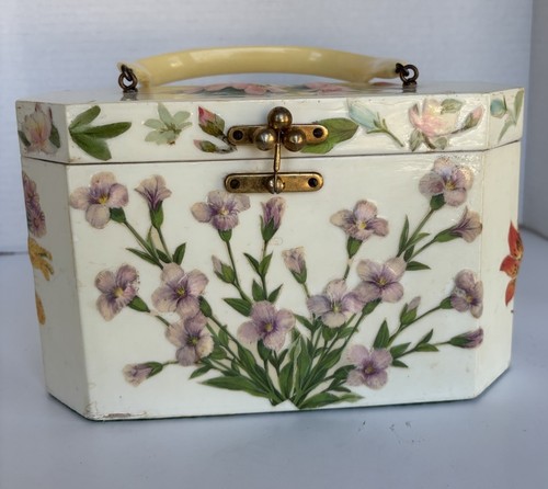 Vintage Annie Laurie Palm Beach Originals Decoupage 3D Blumen Box Handtasche - Bild 2 von 16