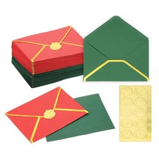 100 Pcs A7 7.3x5.3" Gold Border Envelopes for Wedding Invitation, Dark Green/Red