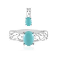 Cavill Ring Ohrringe 925 Silber Platin Sleeping Beauty TüRkis 2,62Ct Oval