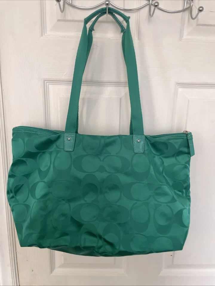 Coach Getaway Signature Nylon Packable Weekender Tote Bag And Pouch Teal - Image 2 of 4