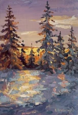 Impressionism impasto style WINTER LANDSCAPE Original Oil Painting, Sunset