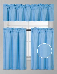 3PC (K3) AQUA FAUX LINED KITCHEN WINDOW CURTAIN 2 TIERS ...