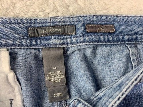Pantalones cortos de jean Liz Claiborne talla 14 para mujer Audra Bermuda lavado claro tiro alto - Imagen 2 de 3