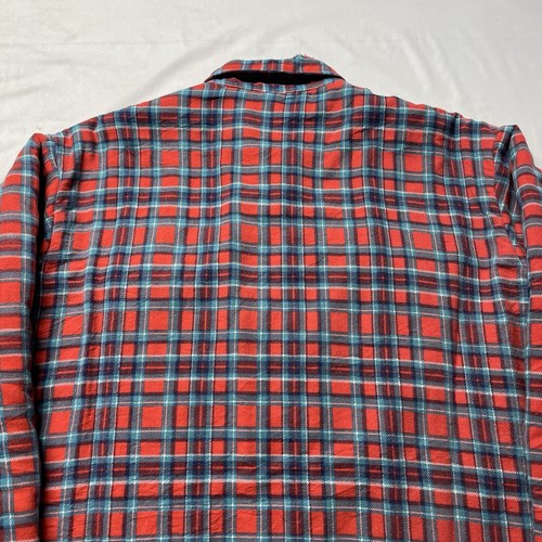 Vintage 90s Flannel Button Up Jacket Mens Large Red Blue Plaid Lined Hipster 80s - Picture 4 of 11