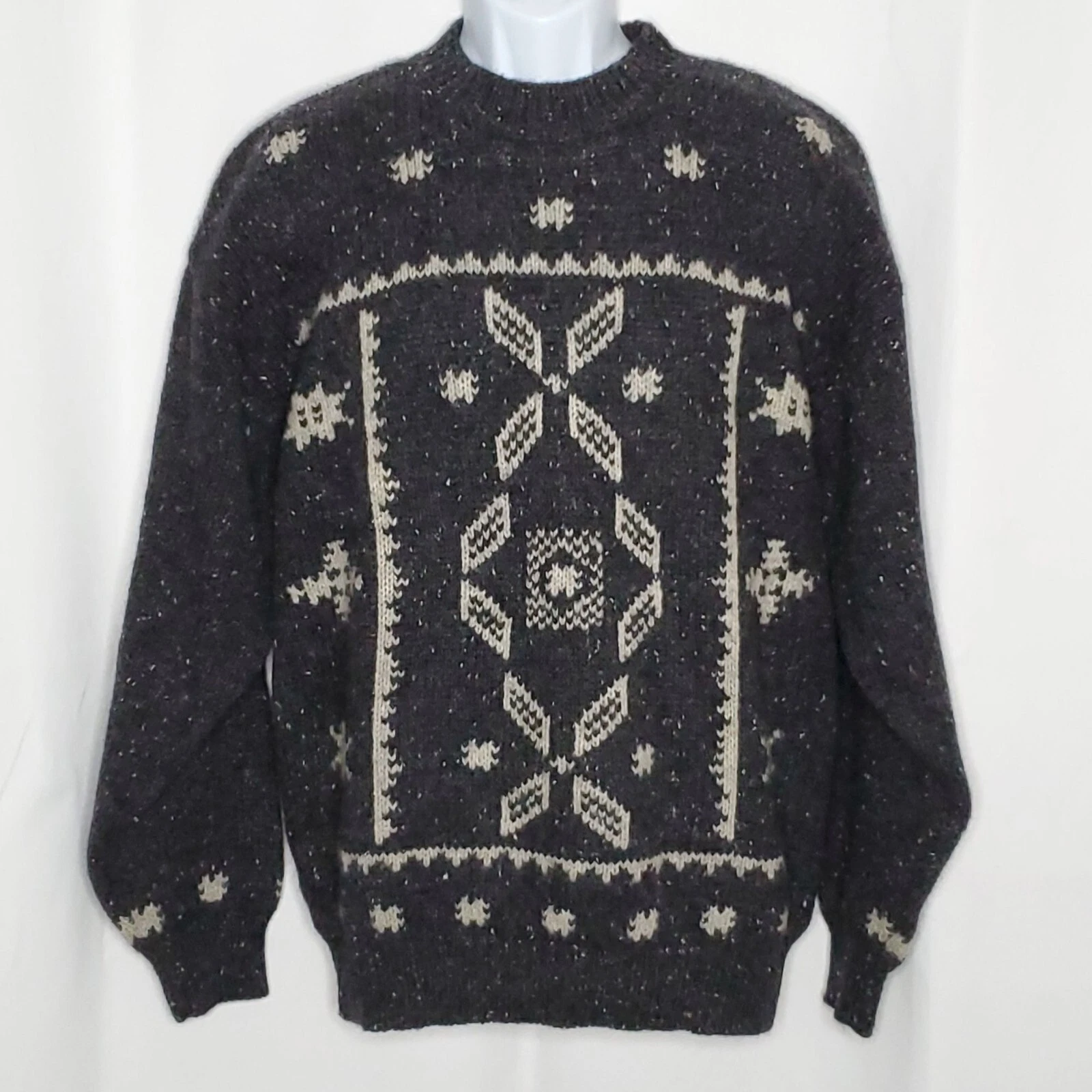 NEW Mens London Fog 100% Wool Sweater L Nordic Snowflake Charcoal Gray