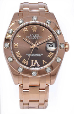 Rolex Pearlmaster 18k Rose Gold Chocolate Diamond VI Ladies 34mm