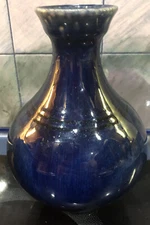 Jugtown Ware Neck Vase Deep Blue Glaze Handmade Signed Vernon Owens No. Carolina