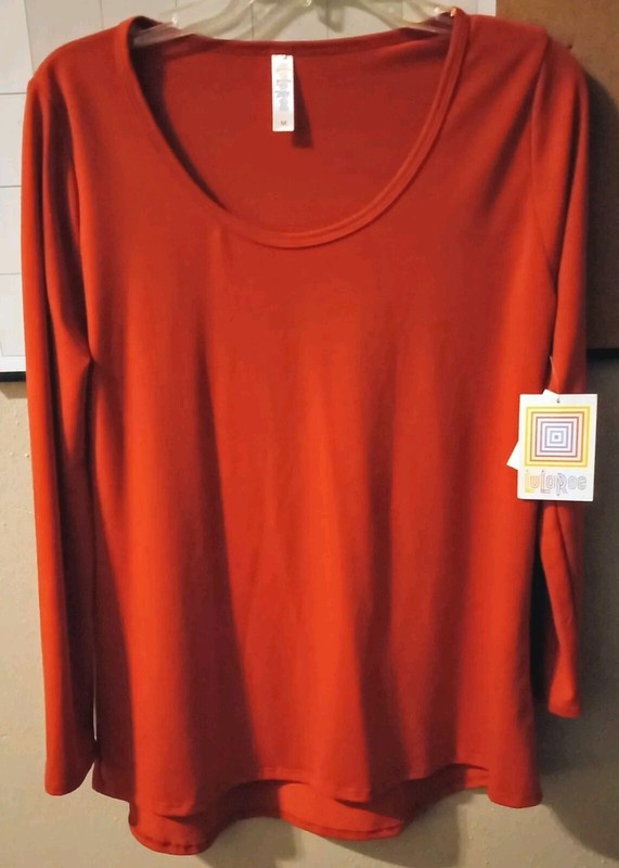 NWT LULAROE LYNNAE BURNT ORANGE LONG SLEEVE TOP SOLID 8 10 NEW L/S TIMELESS MED