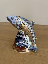 Royal Crown Derby Paperweight- Scottish Leaping Salmon - Gold Stopper - Boxed