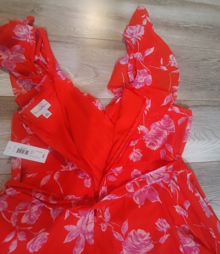 Premier Amour Damen Gr. 20 W rot/orange Blumen Kleid Rüschen Träger ärmellos neu mit Etikett - Bild 15 von 18